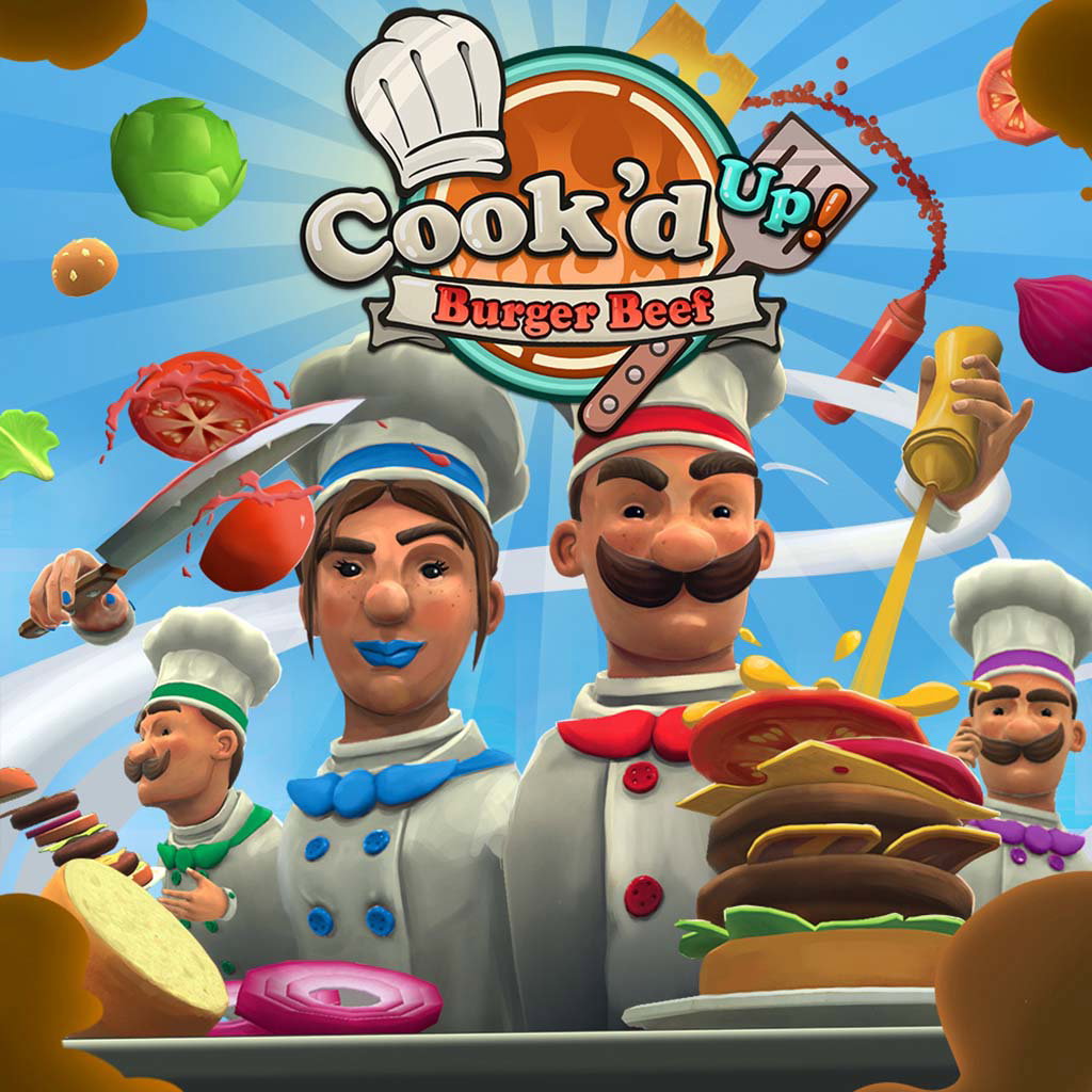 Cook'd Up Burger Beef game artwork with a team of virtual chefs