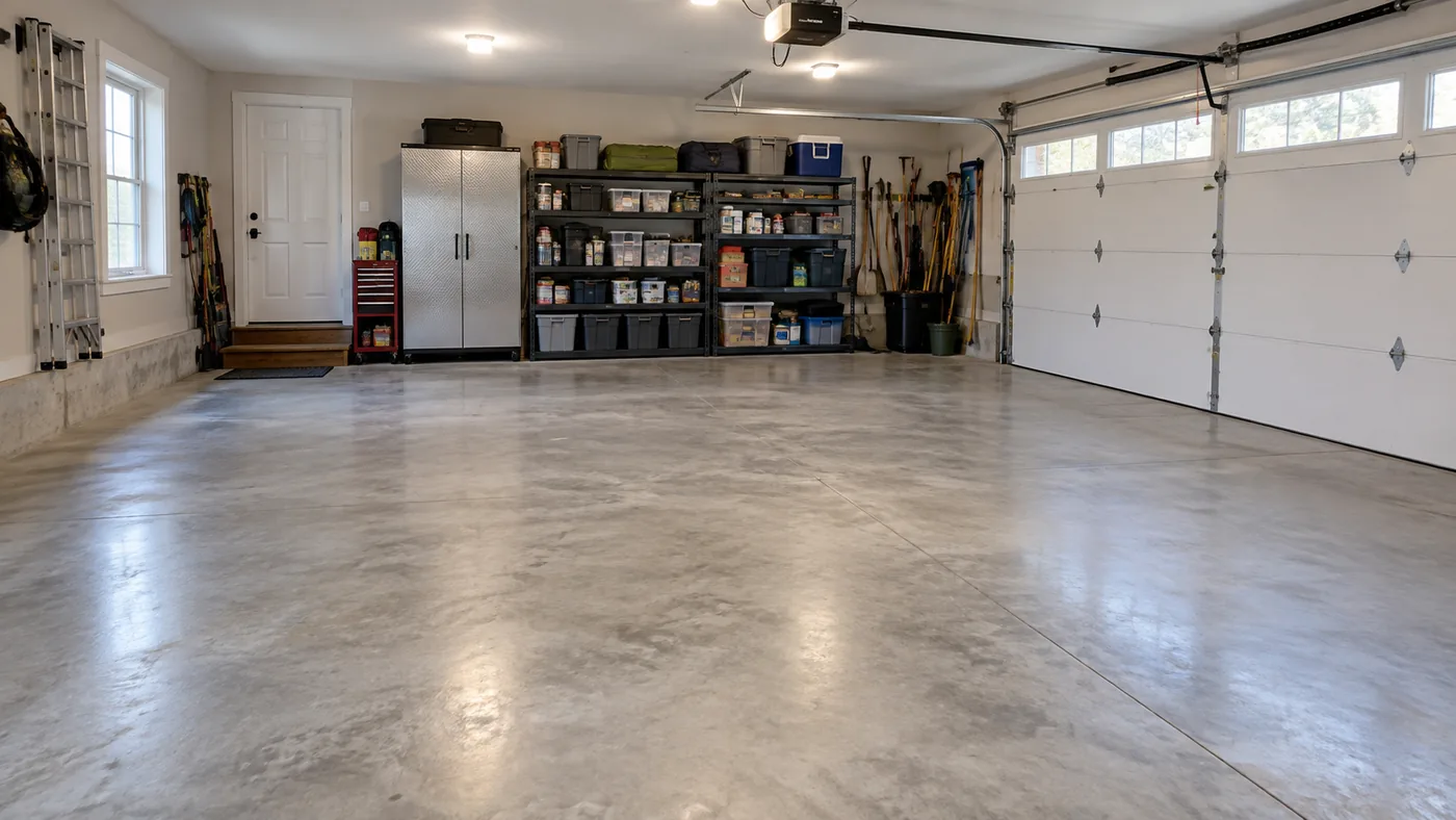 Illustration of a garage with the car removed and storage kept outside a clear floor area