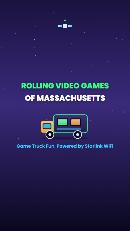 Starlink satellite dish set up beside the Rolling Video Games game truck